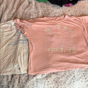 American Eagle Women's Pink Graphic Tee and Cream Tee with Blue writing